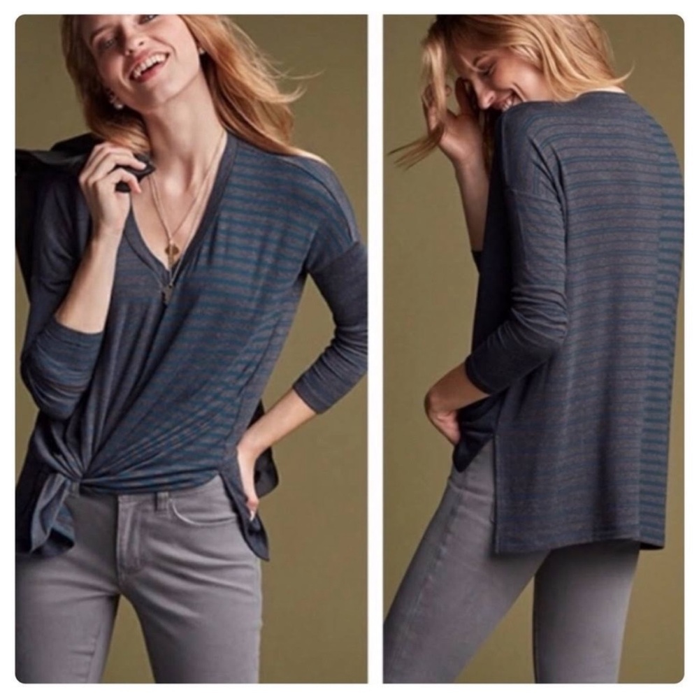 Cabi Hybrid Stripe Tee azul/heather stripe L #3687